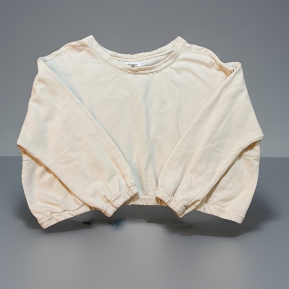 By Anthropologie Cropped Sweatshirt Womens Large L Beige Pullover Casual Comfy - Picture 1 of 9